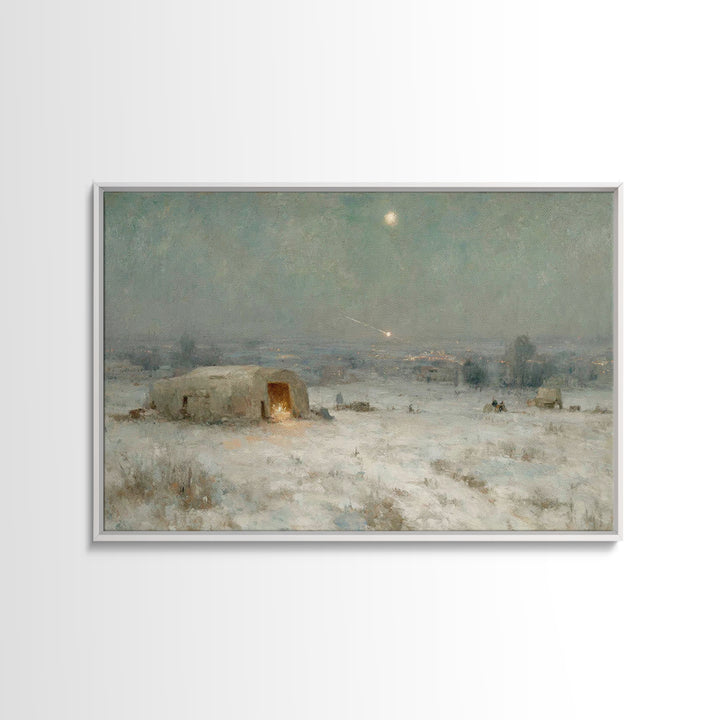 Silent Bethlehem Night, Framed Canvas Print, Christmas Art Prints, Christian Christmas Art, Vintage Christmas Art, Christian Wall Art, Chri