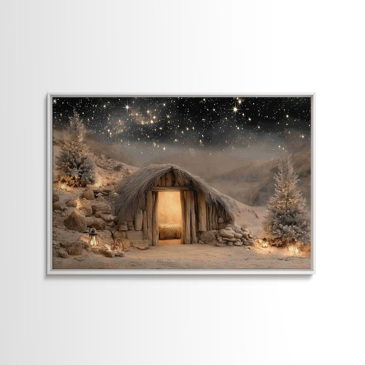 Starry Stable Wonder – Framed Canvas Print – Christian Christmas Art – Christmas Canvas Wall Art – Christian Decor – Christian Art Canvas –