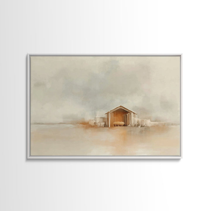 Starlit Holy Scene, Framed Canvas Print, Christian Art Canvas, Christian Christmas Art, Christmas Wall Art, Christian Decor For Home, Subtl
