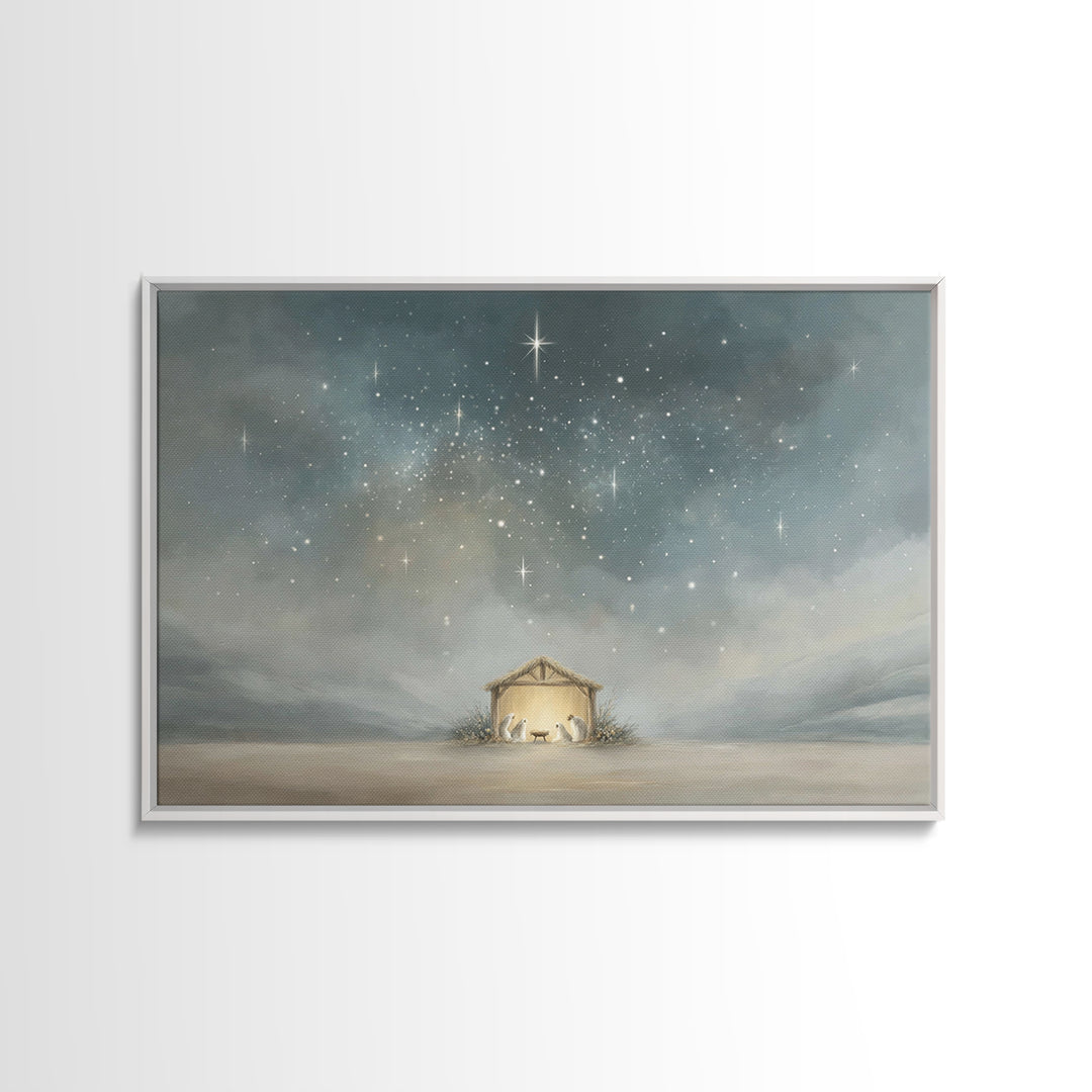 Holy Night Shelter | Framed Canvas Print | Christian Art Canvas | Christmas Art Work | Christian Christmas Art | Christian Wall Art | Chris