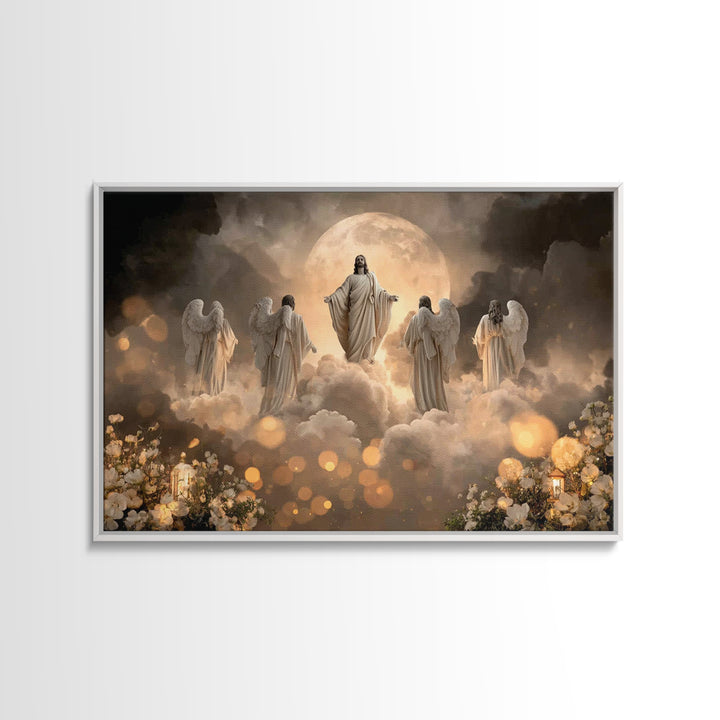 Moonlit Ascension, Framed Canvas Print, Christian Art Canvas, Jesus Painting, Christian Wall Art, Moody Christian Art, Large Jesus Painting