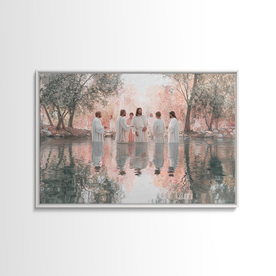 Sacred Waters Gathering – Framed Canvas Print – Christian Art Canvas – Jesus Painting – Christian Wall Art – Large Christian Art – Christia