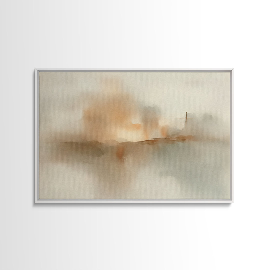 Silent Cross Dawn – Framed Canvas Print – Christian Wall Art – Christian Art Canvas – Abstract Christian Art – Subtle Christian Paintings