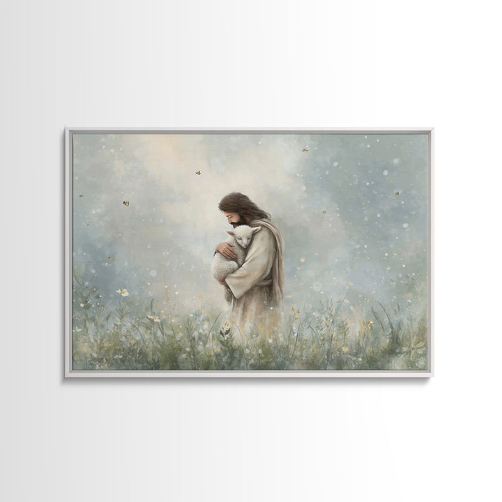 Gentle Shepherd Love – Framed Canvas Print – Jesus Painting – Christian Art Canvas – Christian Wall Art – Christian Gift Ideas – Christian