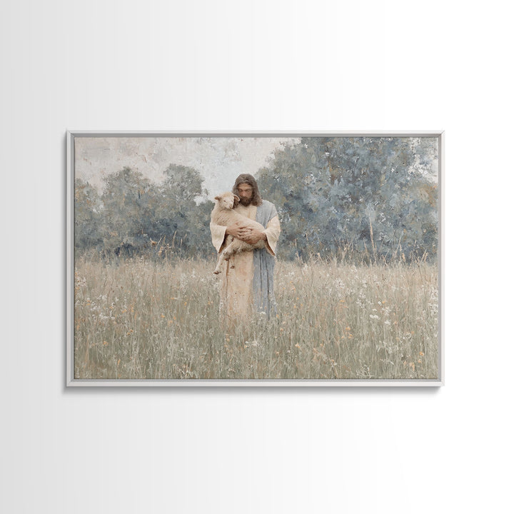 Fieldside Compassion – Framed Canvas Print – Christian Art Canvas – Jesus Painting – Christian Wall Art – Christian Gift Ideas – Modern Chr