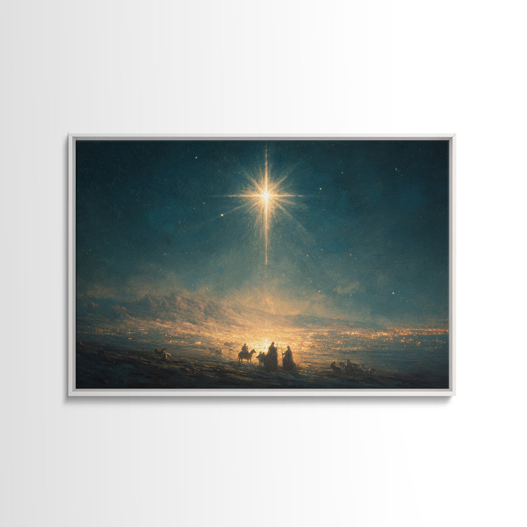 Midnight Star Calling – Framed Canvas Print – Christian Christmas Art – Christian Art Canvas – Christmas Wall Art – Moody Christian Art