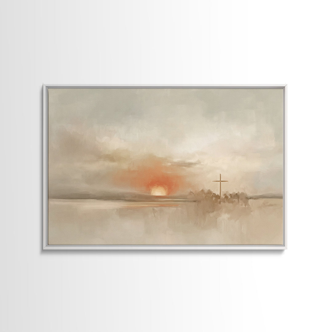 Soft Horizon Grace, Framed Canvas Print, Minimalist Christian Art, Christian Wall Art, Christian Art Canvas, Subtle Christian Art, Christia