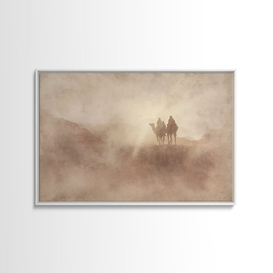 Misty Caravan Dawn, Framed Canvas Print, Christian Art Canvas, Christian Wall Art, Vintage Christian Art, Moody Christian Art