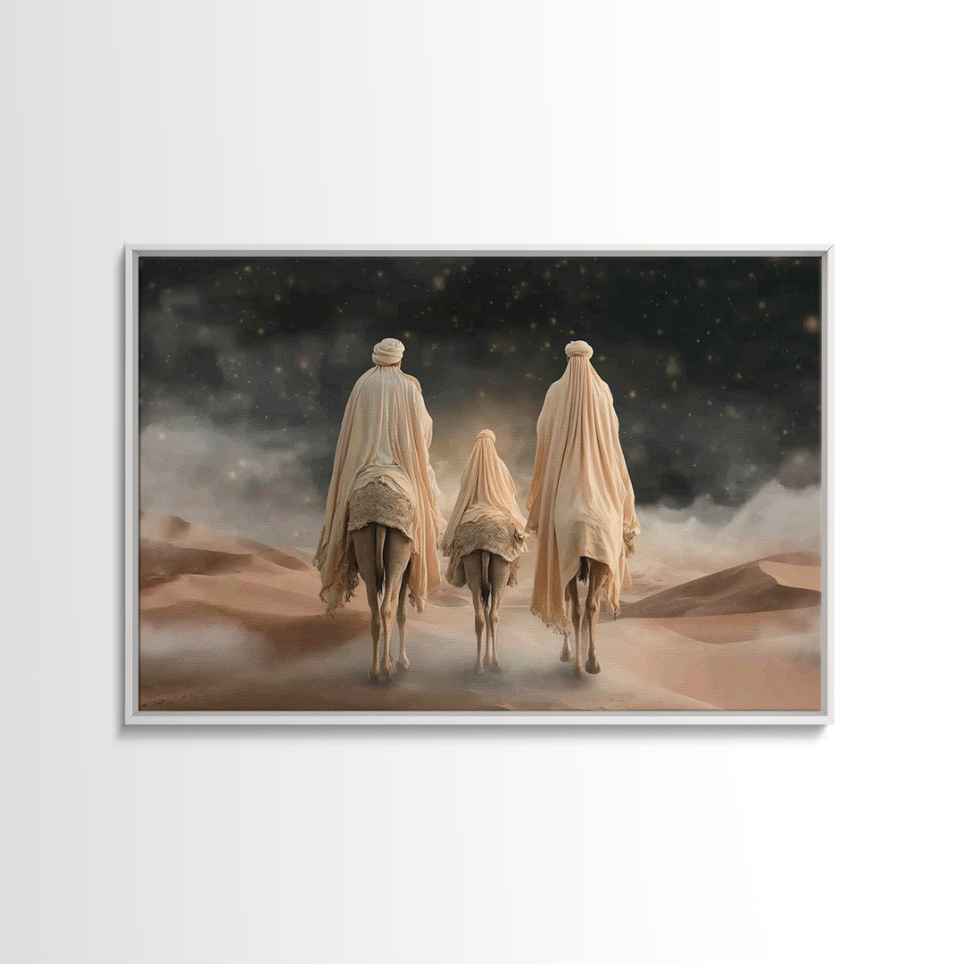 Desert Pilgrims – Framed Canvas Print – Christian Wall Art – Christian Art Canvas – Christian Christmas Art – Jesus Painting