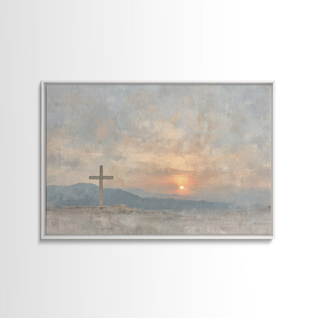 Morning Cross Hope, Framed Canvas Print, Christian Art Canvas, Christian Wall Art, Modern Christian Art, Christian Painting, Large Christia
