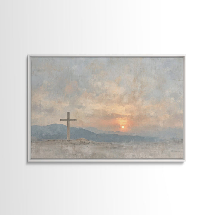 Morning Cross Hope, Framed Canvas Print, Christian Art Canvas, Christian Wall Art, Modern Christian Art, Christian Painting, Large Christia