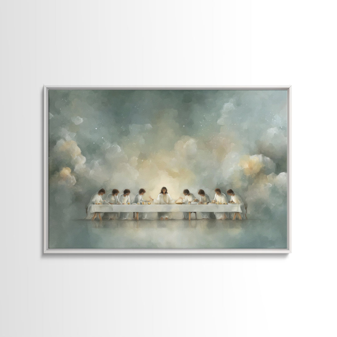 Celestial Supper Peace – Framed Canvas Print – Christian Art Print – Abstract Christian Art – Christian Wall Art – Jesus Painting – White C
