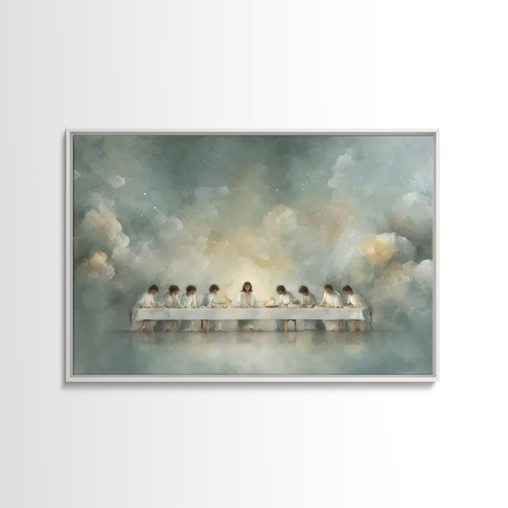 Celestial Supper Peace – Framed Canvas Print – Christian Art Print – Abstract Christian Art – Christian Wall Art – Jesus Painting – White C