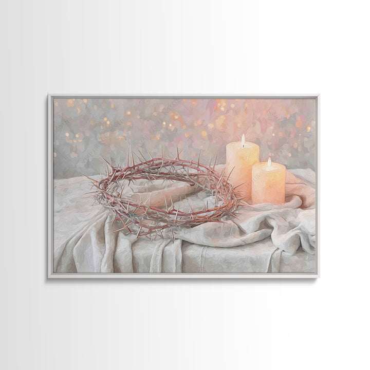 Crown Of Thorns Reverence, Framed Canvas Print, Christian Wall Art, Christian Art Canvas, Christian Art Gift, Christian Painting, Christian