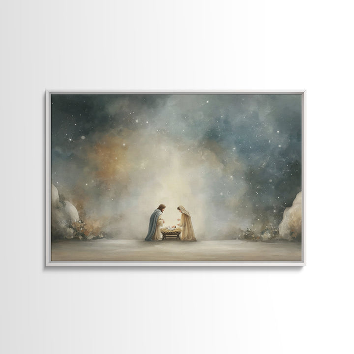Holy Night Glory, Framed Canvas Print, Christian Christmas Art, Jesus Art Print, Christmas Wall Art, Christian Art Canvas, Modern Christian