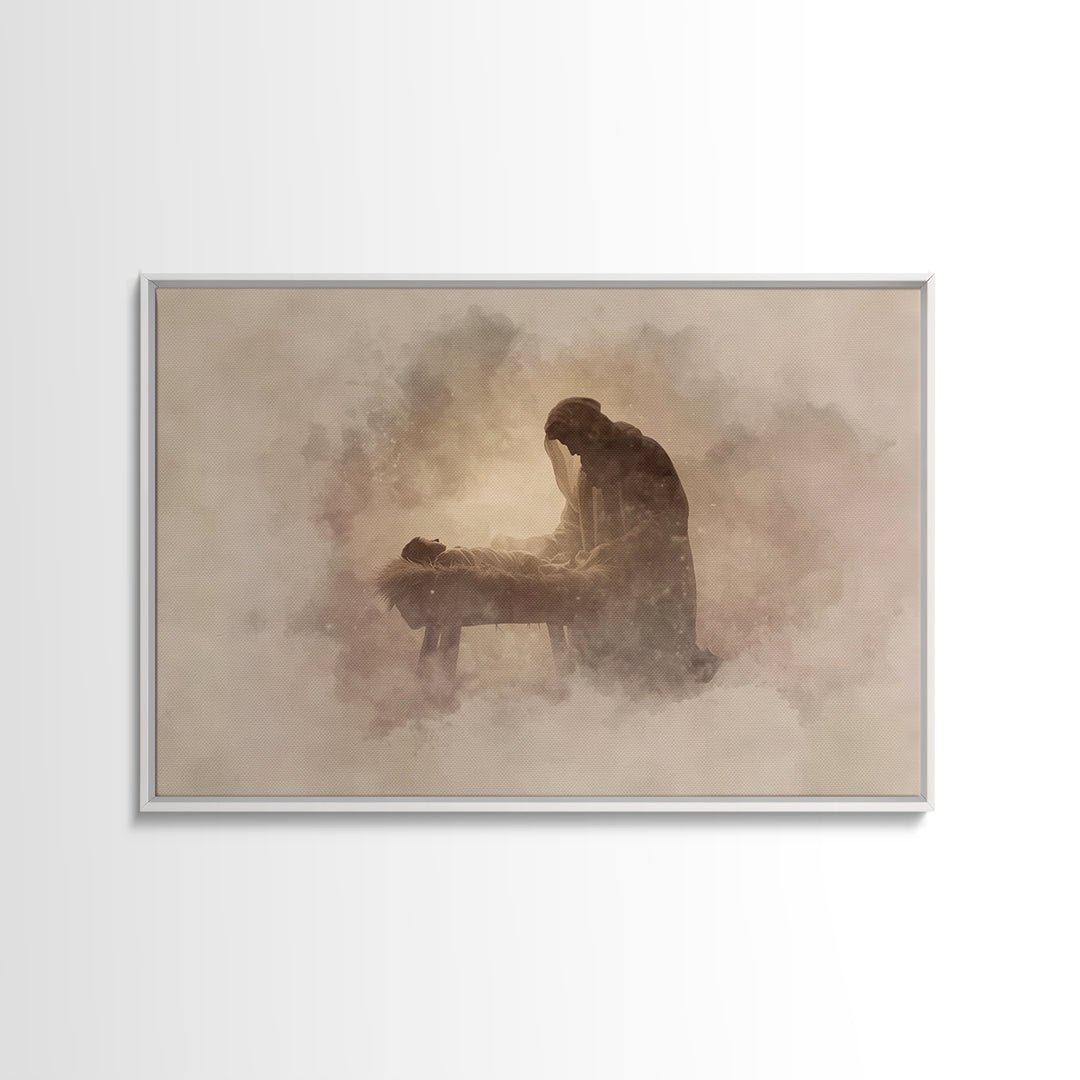 Sacred Manger Calm | Framed Canvas Print | Christian Art Canvas | Jesus Christmas Art | Christmas Wall Art | Subtle Christian Art | Christi