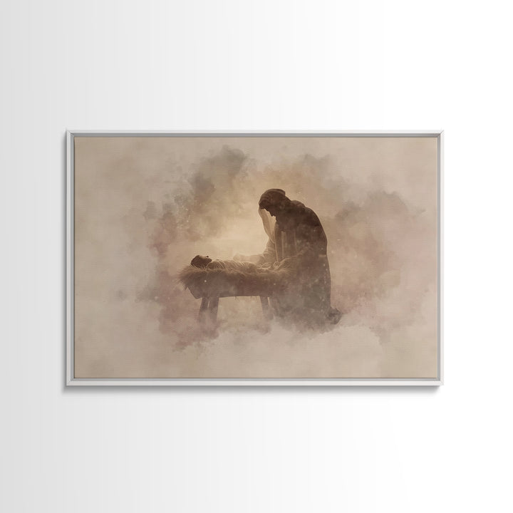 Sacred Manger Calm | Framed Canvas Print | Christian Art Canvas | Jesus Christmas Art | Christmas Wall Art | Subtle Christian Art | Christi