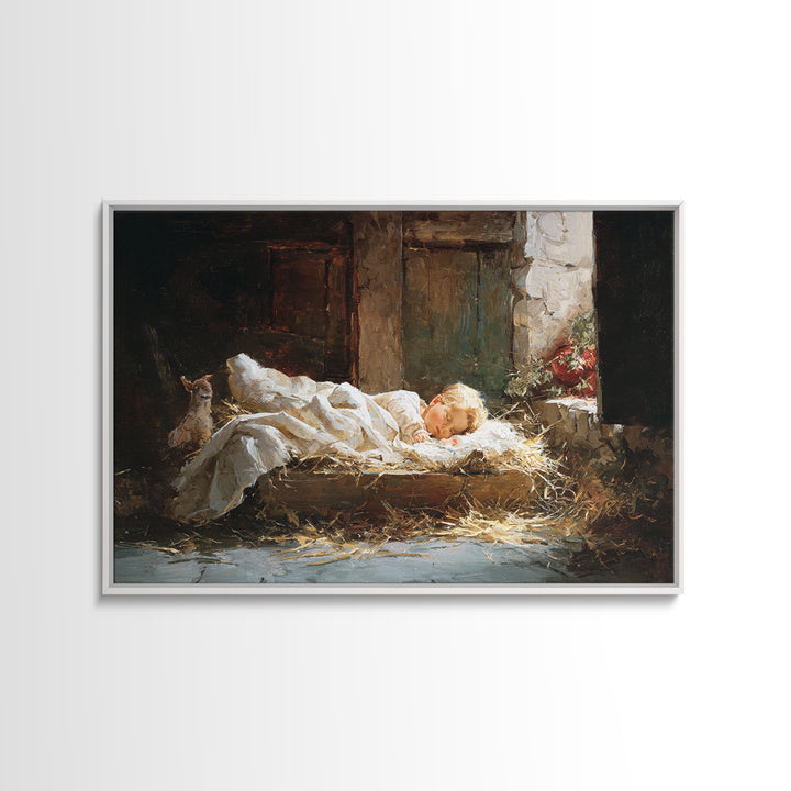 Gentle Nativity Hush | Framed Canvas Print | Christian Art Print | Christmas Wall Art | Jesus Art Print | Subtle Christian Art | Christian