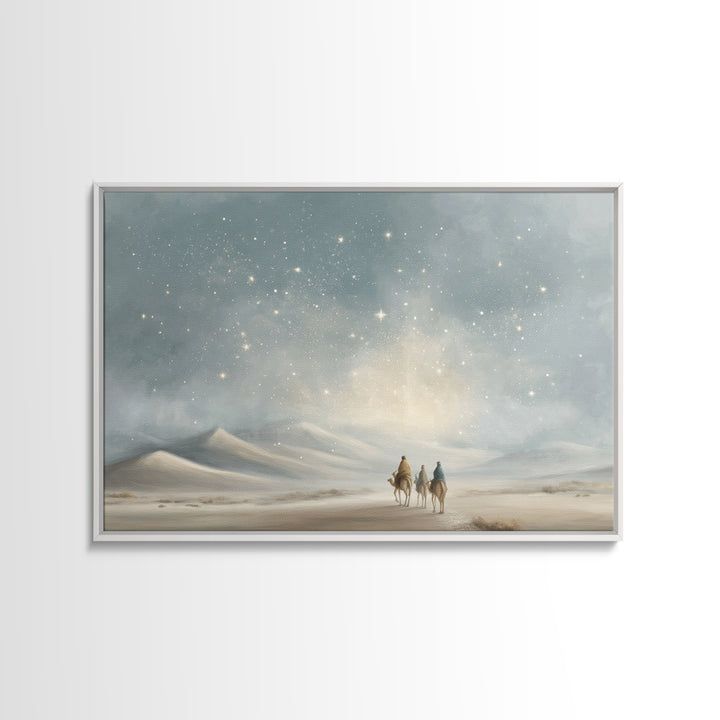 Desert Night Journey, Framed Canvas Print, Christian Art Prints, Jesus Painting, Christmas Art Prints, Christian Decor For Home, Modern Chr