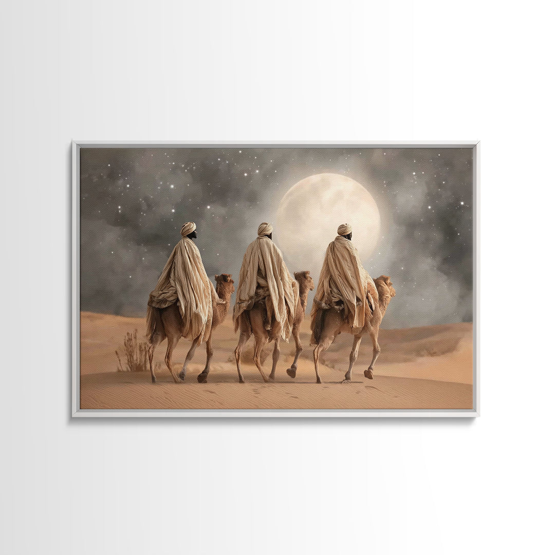 Moonlit Journey – Framed Canvas Print – Christian Art Canvas – Christmas Art – Christian Art Work – Christian Christmas Art – Christian Pai