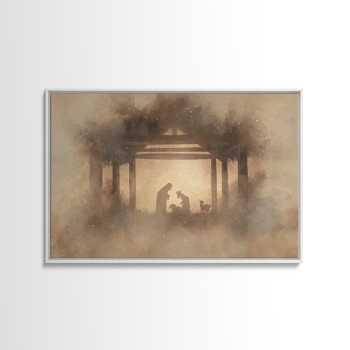 Silent Manger Calm, Framed Canvas Print, Christmas Art, Christian Wall Art, Christian Christmas Art, Christian Art Canvas, Christian Decor