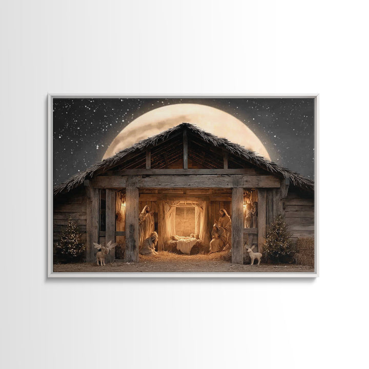 Moonlit Nativity, Framed Canvas Print, Christmas Art, Christian Wall Art, Christian Christmas Decor, Christian Art Canvas, Christmas Art Pr
