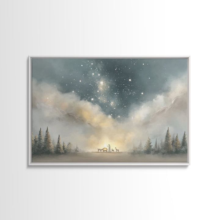Starry Night Miracle, Framed Canvas Print, Christian Wall Art, Christmas Art, Christian Art Canvas, Christian Christmas Art, Christian Gift