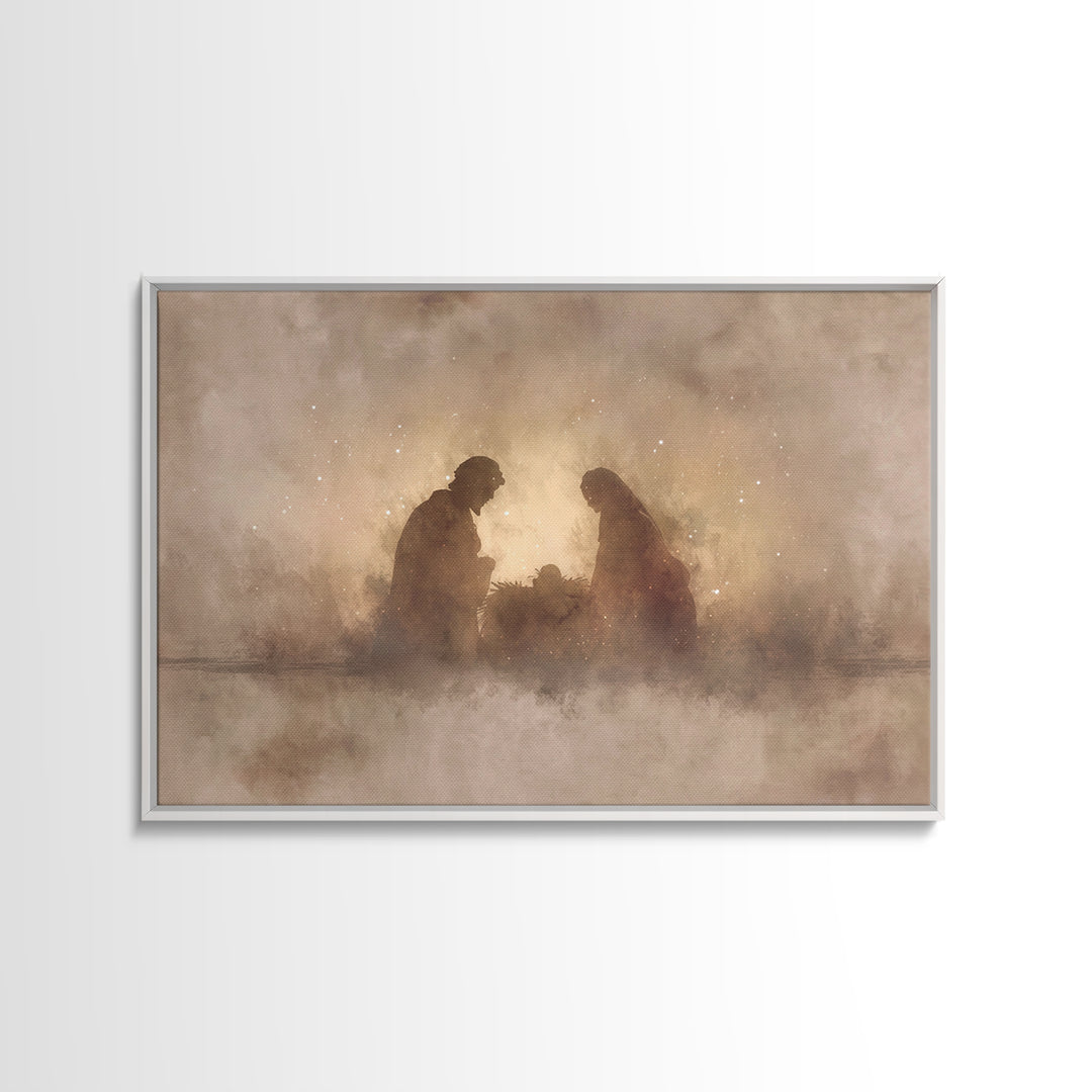 Holy Family Silhouette – Framed Canvas Print – Christian Christmas Art – Christian Art Canvas – Christmas Art – Christian Wall Art – Christ