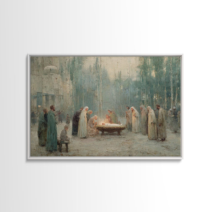 Midnight Nativity – Framed Canvas Print – Christian Wall Art – Jesus Painting – Christian Art Canvas – Christmas Art – Christian Gift