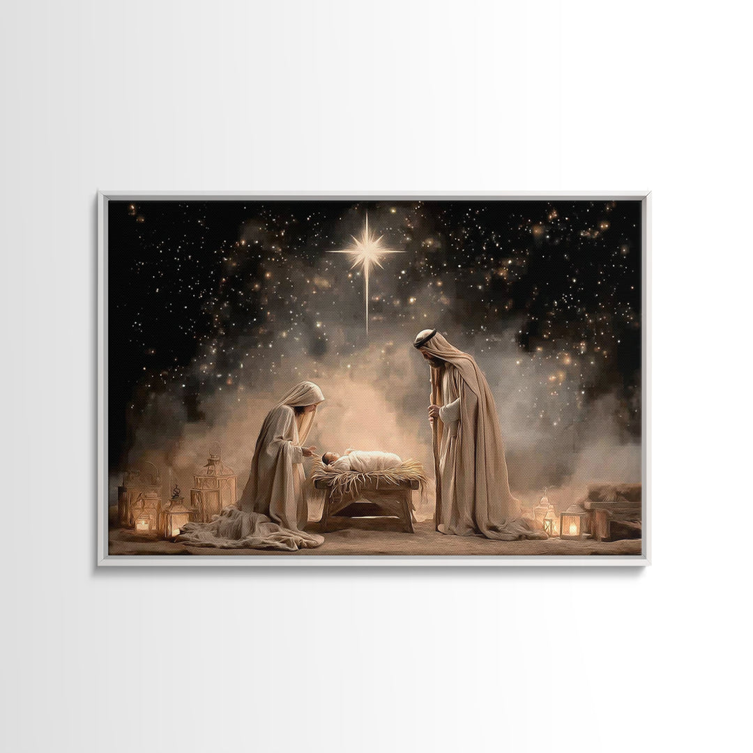 Blessed Night – Framed Canvas Print – Christian Wall Art – Christian Christmas Art – Christian Gift – Jesus Painting – Christian Art Canvas