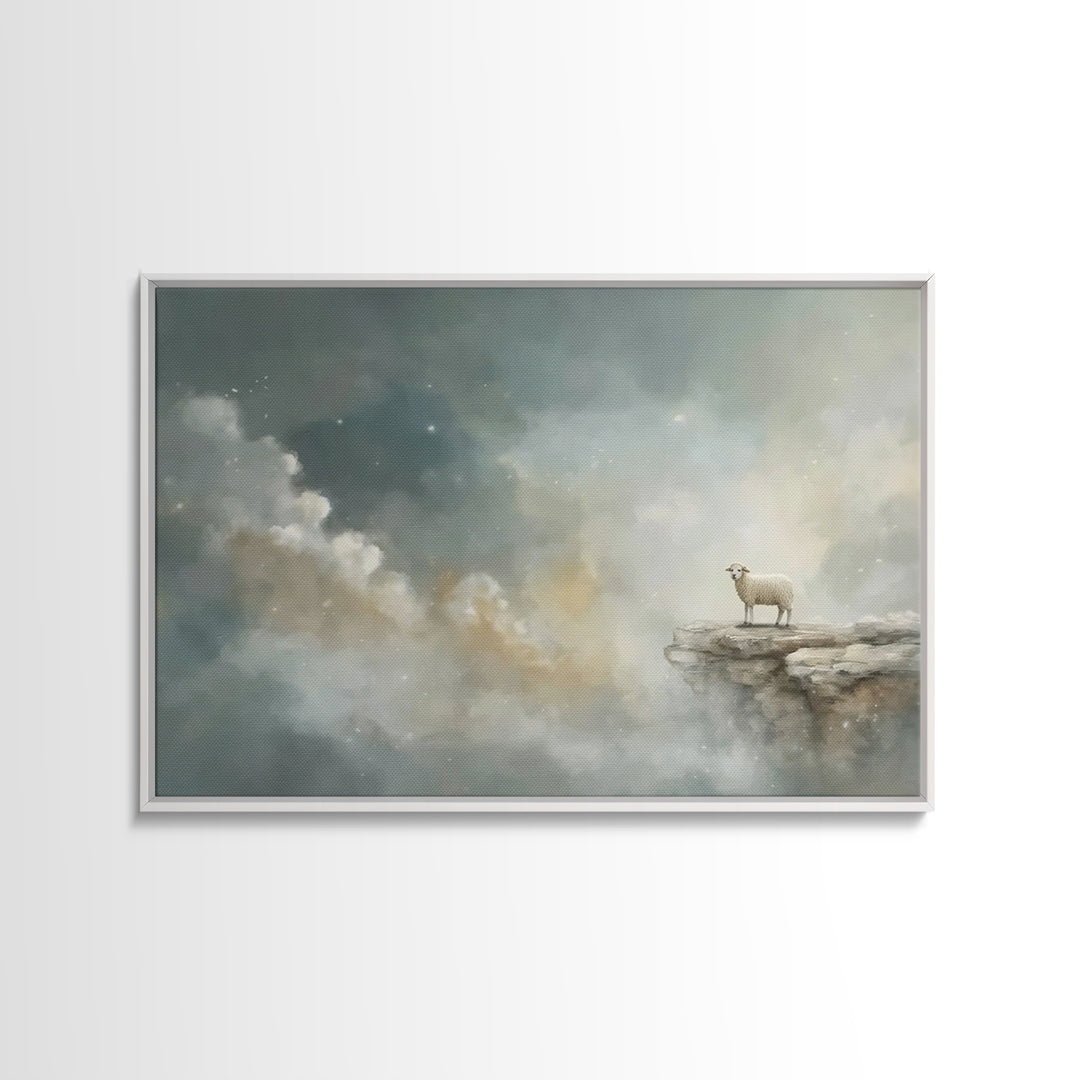 Cloudside Lamb – Framed Canvas Print – Christian Wall Art – Christian Art Canvas – Minimalist Christian Art – Modern Christian Art – Christ