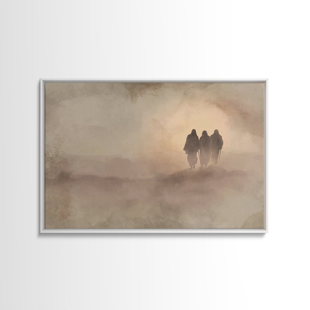 Three On The Road – Framed Canvas Print – Christian Wall Art – Christian Art Print – Christian Gift Ideas – Abstract Christian Art – Jesus