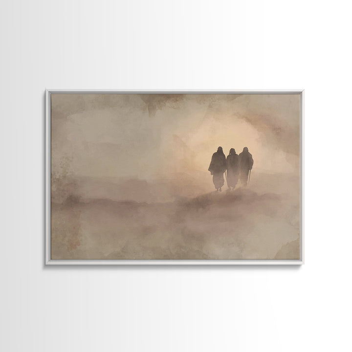 Three On The Road – Framed Canvas Print – Christian Wall Art – Christian Art Print – Christian Gift Ideas – Abstract Christian Art – Jesus
