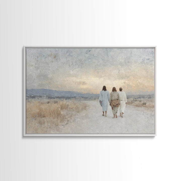 Quiet Morning Walk | Framed Canvas Print | Christian Wall Art | Christian Art Canvas | Large Jesus Painting | Subtle Christian Art | Christ