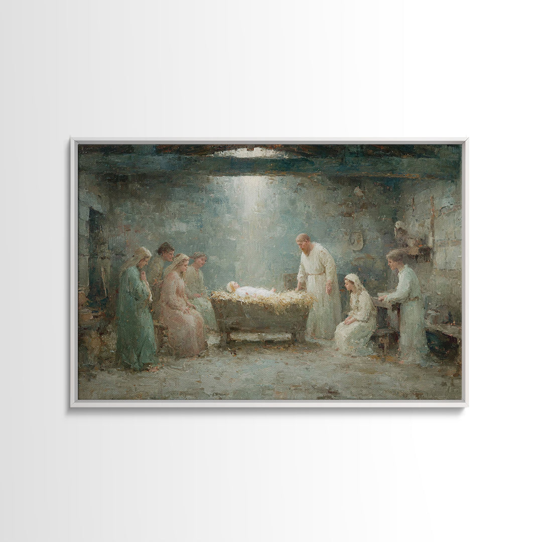 Holy Nativity – Framed Canvas Print – Christian Christmas Art – Birth Of Jesus Painting – Christian Wall Art – Christian Art Canvas