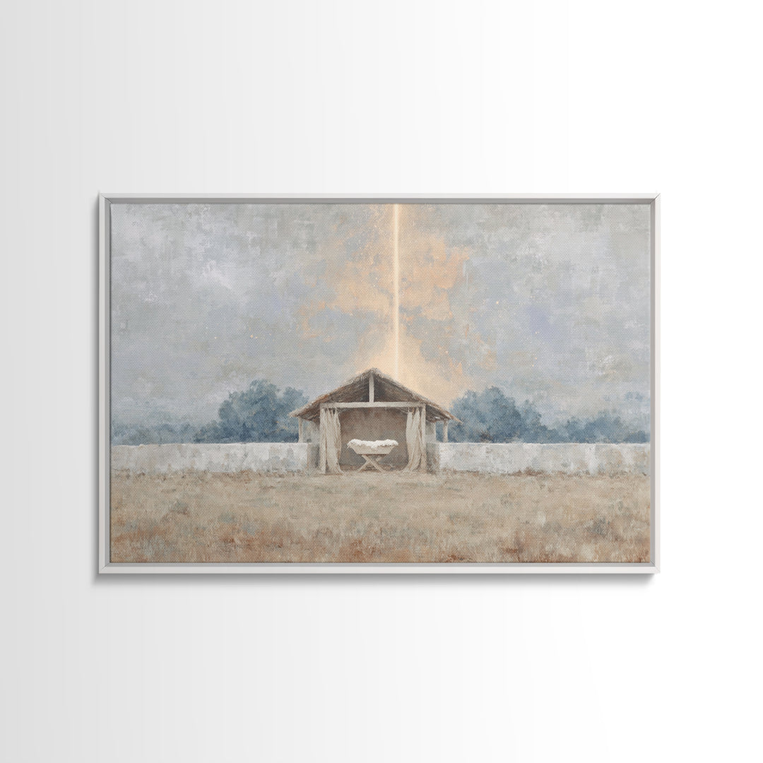 Manger Dawn, Framed Canvas Print, Christian Wall Art, Christian Christmas Art, Christian Art Canvas, Jesus Painting