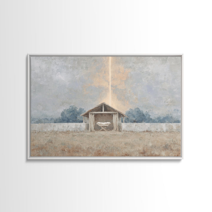 Manger Dawn, Framed Canvas Print, Christian Wall Art, Christian Christmas Art, Christian Art Canvas, Jesus Painting