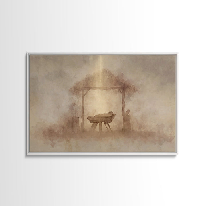 Sacred Manger – Framed Canvas Print – Christian Wall Art – Christian Christmas Art – Christian Art Canvas – Jesus Painting