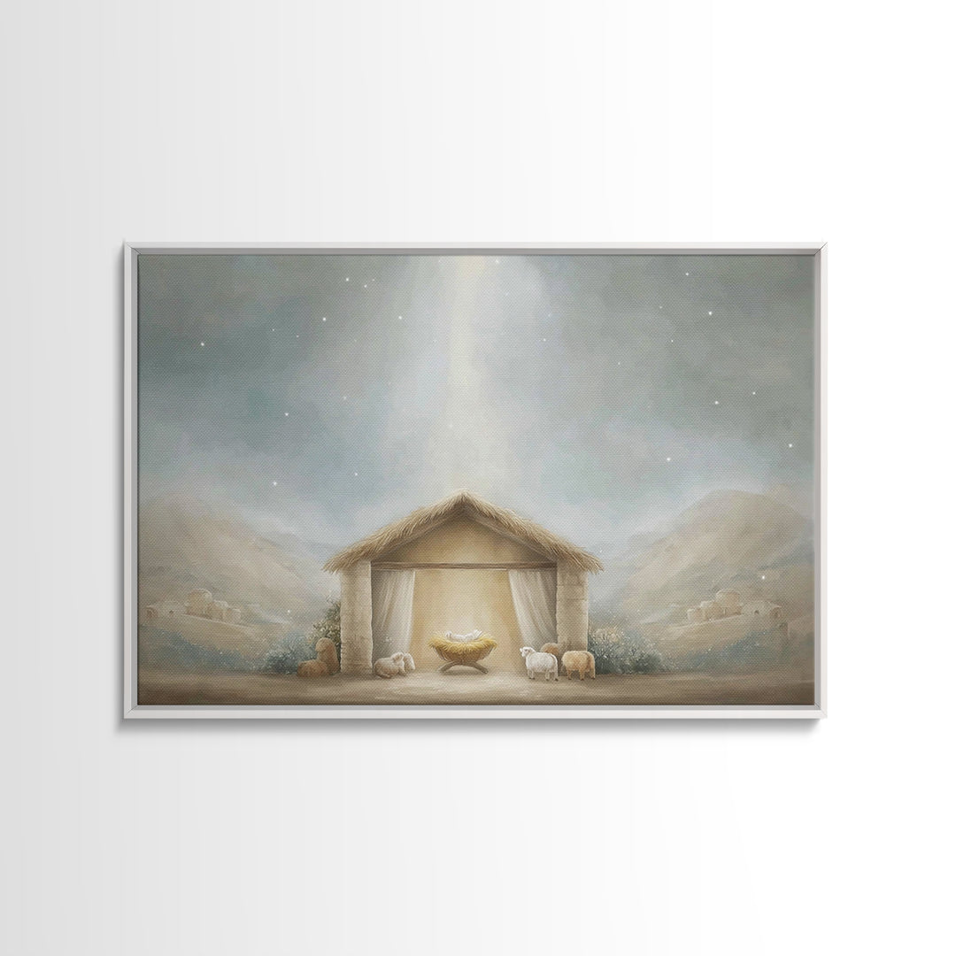 Humble Birth, Framed Canvas Print, Christian Christmas Art, Christian Wall Art, Christian Art Canvas, Jesus Painting
