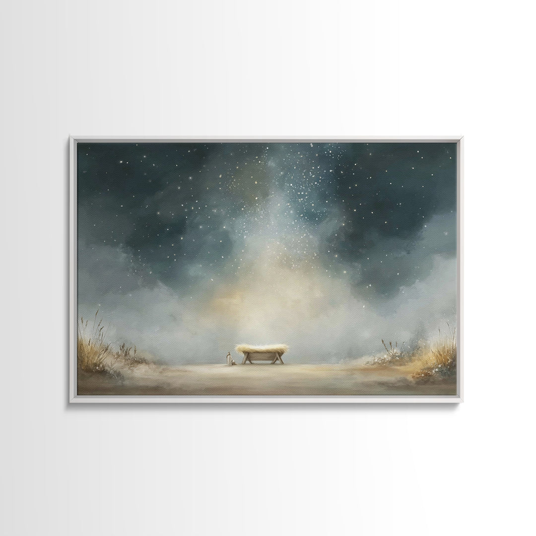 Holy Night Manger – Framed Canvas Print – Christian Wall Art – Christian Christmas Art – Jesus Painting – Christmas Canvas Wall Art
