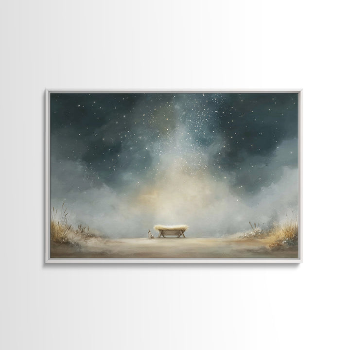 Holy Night Manger – Framed Canvas Print – Christian Wall Art – Christian Christmas Art – Jesus Painting – Christmas Canvas Wall Art