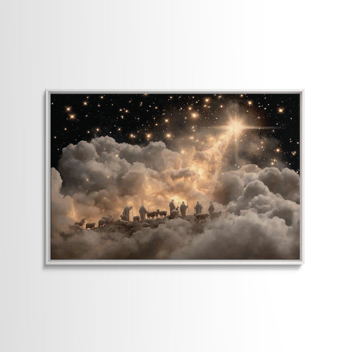 Starry Shepherds – Framed Canvas Print – Christian Christmas Art – Christian Wall Art – Christian Art Canvas – Christmas Art Prints