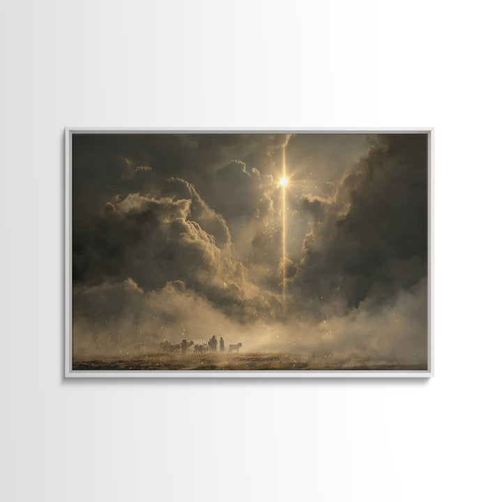 Heavenly Sign – Framed Canvas Print – Christmas Wall Art – Christian Art Canvas – Christian Christmas Art – Moody Christmas Art