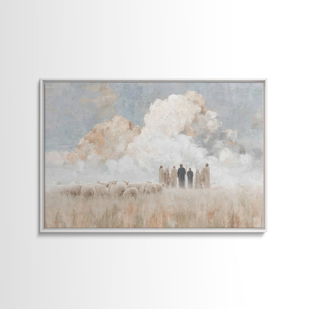 Cloudside Shepherds – Framed Canvas Print – Christian Art Canvas – Christian Christmas Art – Christmas Wall Art – Pastoral Christian Art