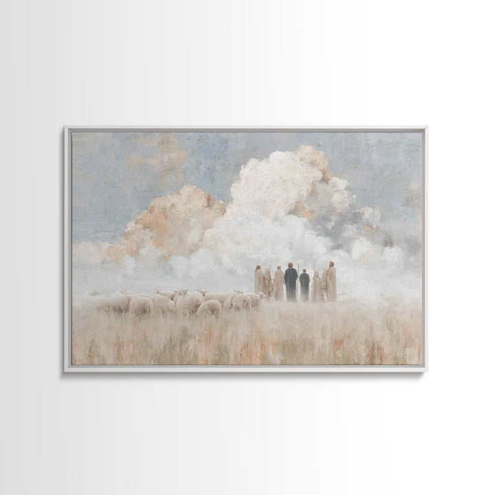 Cloudside Shepherds – Framed Canvas Print – Christian Art Canvas – Christian Christmas Art – Christmas Wall Art – Pastoral Christian Art