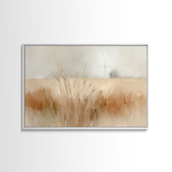 Cross And Harvest | Framed Canvas Print | Christian Wall Art | Christian Art Canvas | Christian Painting | Christmas Art Work | Christian D