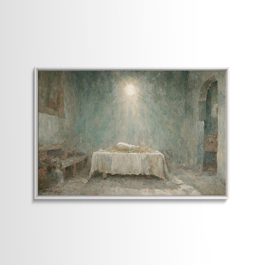 Silent Birth Dawn – Framed Canvas Print – Christmas Wall Art – Christian Art – Christian Christmas – Jesus Christmas Art – Christmas Canvas