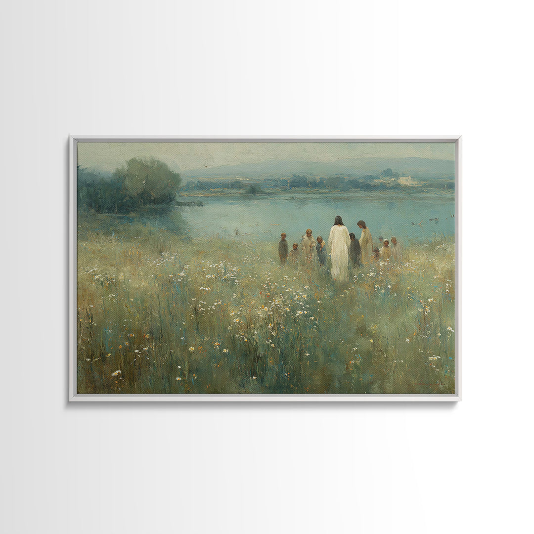 Graceful Pasture, Framed Canvas Print, Jesus Painting, Christian Wall Art, Christmas Art Prints, Christian Art Canvas