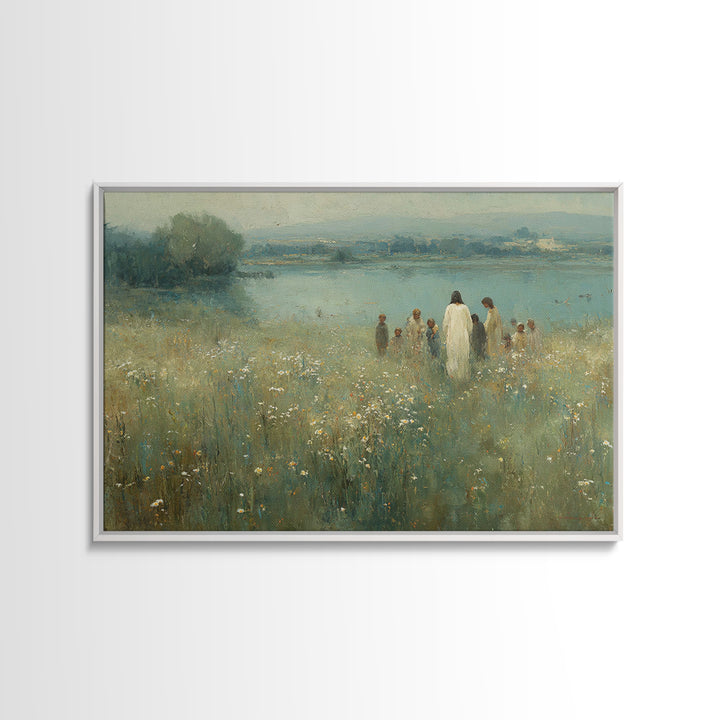 Graceful Pasture, Framed Canvas Print, Jesus Painting, Christian Wall Art, Christmas Art Prints, Christian Art Canvas