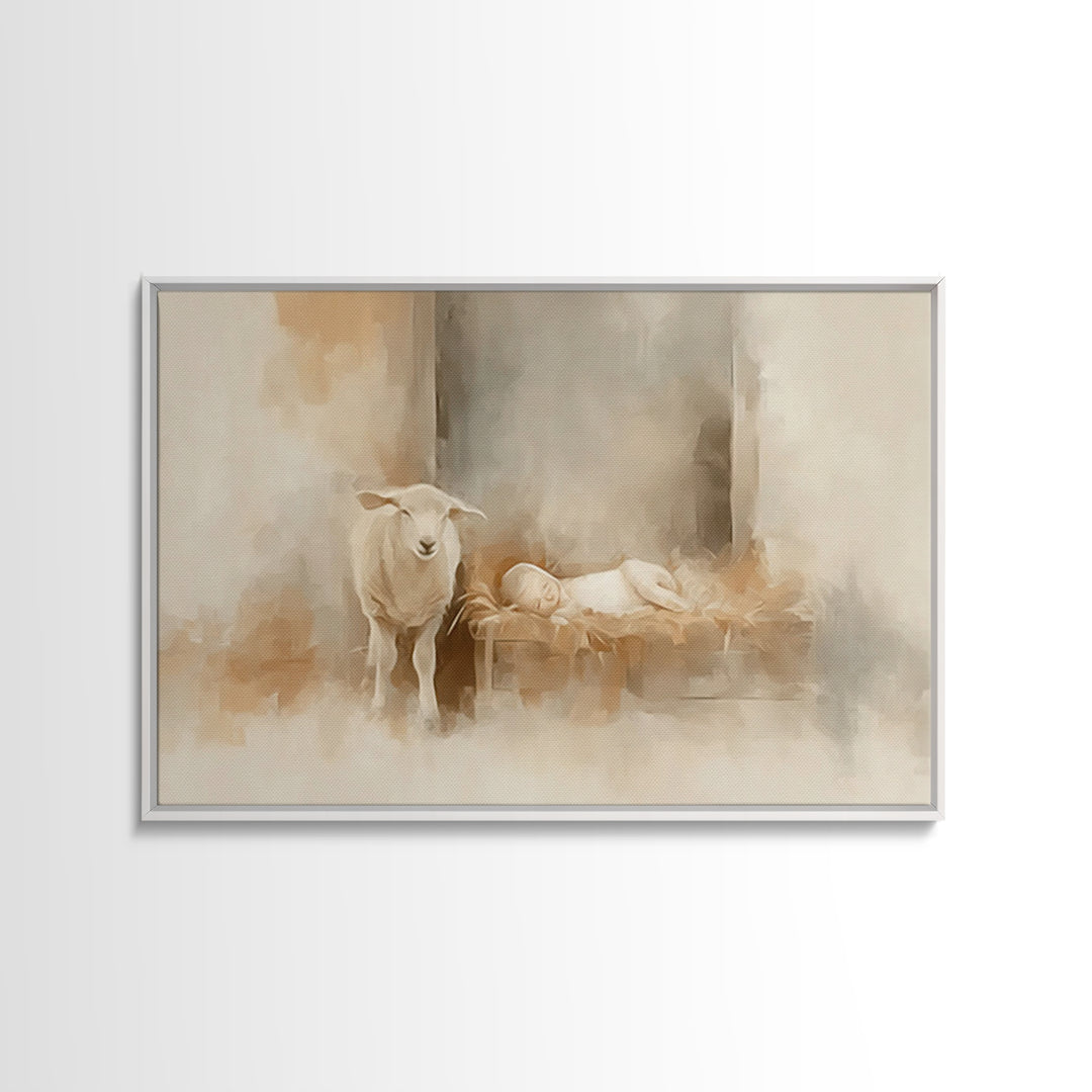 Silent Manger Light | Framed Canvas Print | Christian Art Canvas | Christmas Wall Art | Jesus Painting | Christian Christmas Art | Christia